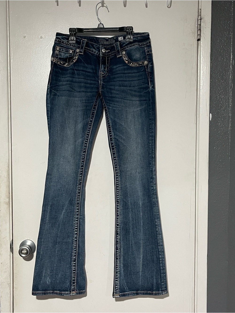 Miss Me Signature Bootcut Embellished Dark Wash Jeans - Size 28x34
